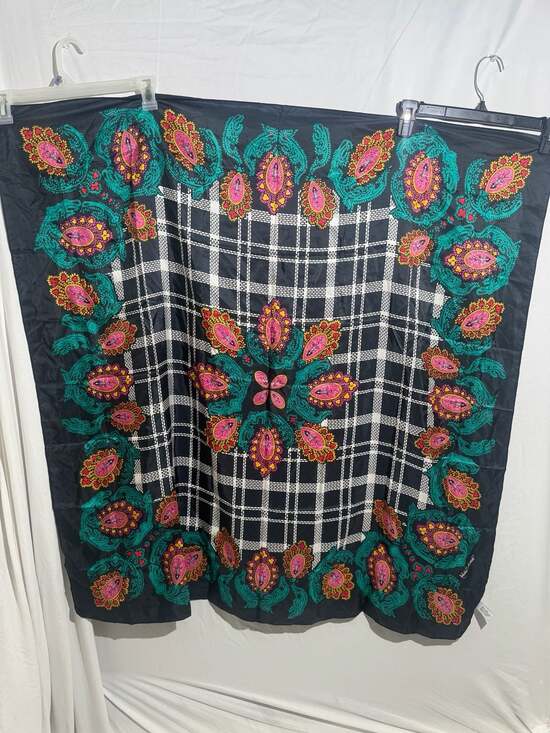 Diane Von Furstenberg Accessories - Diane Von Furstenberg Vintage Paisley Scarf Womens Black Teal Plaid Silk Neck Wr